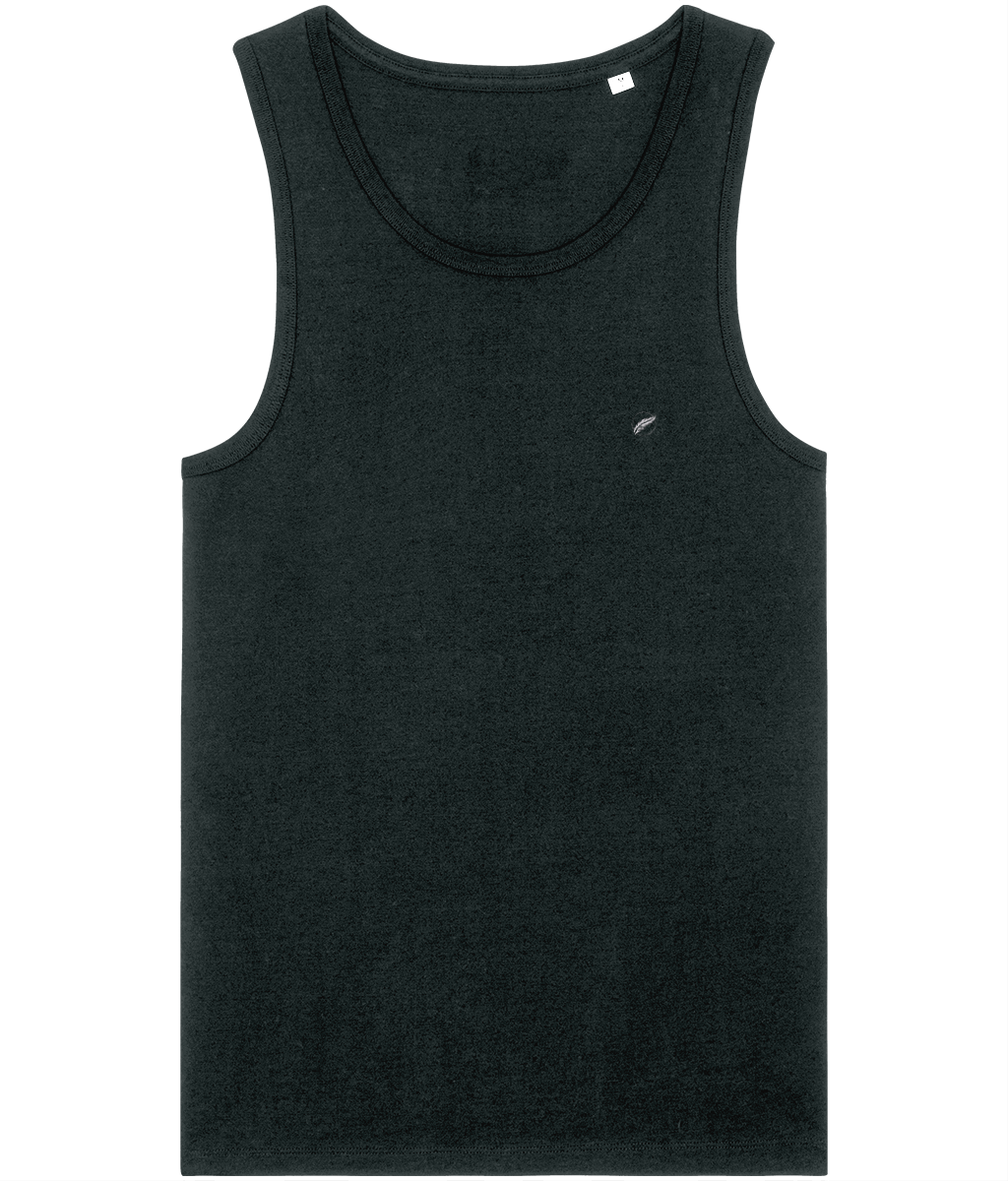 The Roho Rafiki® embroidered white feather icon vest (Men's) is a highly versatile addition to any eco-conscious wardrobe, thanks to a multitude of styling possibilities. This sleeveless staple has been modernised for comfort and fit, and is perfect as a layering tank top under a shirt for a neat, modern look, worn solo on warmer days, or at the gym. The quality vest is also supremely comfortable, offering ultimate freedom of movement. Black