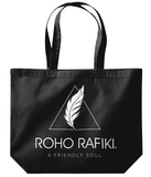 The Roho Rafiki® classic shopper maxi tote bag is crafted using a soft-touch premium organic cotton, the maxi tote is a stylish addition to any eco collection. A simple design with a superior print surface. Lightweight with a large capacity, the maxi tote is ready when you are Black. #RafikiSoul