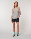 The Roho Rafiki® icon vest top (Women's) is crafted of 100% organic ring-spun combed cotton to create the tightly wrapped yarns responsible for its pleasing softness and strength. And when it comes to style, the medium loose-fit silhouette has a sleek-yet-relaxed look that’s totally on-trend. Heather Grey. #RafikiSoul