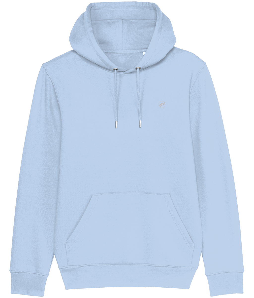 Roho Rafiki® embroidered icon hoodie (Unisex) Vegan. Material: 100% Organic ring-spun combed Cotton. Brushed cotton unisex hooded sweatshirt. Double layered hood in self fabric. Round drawcords in matching body colour with metal tipping. Metal eyelets. Kangaroo pocket at front. The premium quality embroidered icon hoodie comes in a variety of colours. Blue Soul