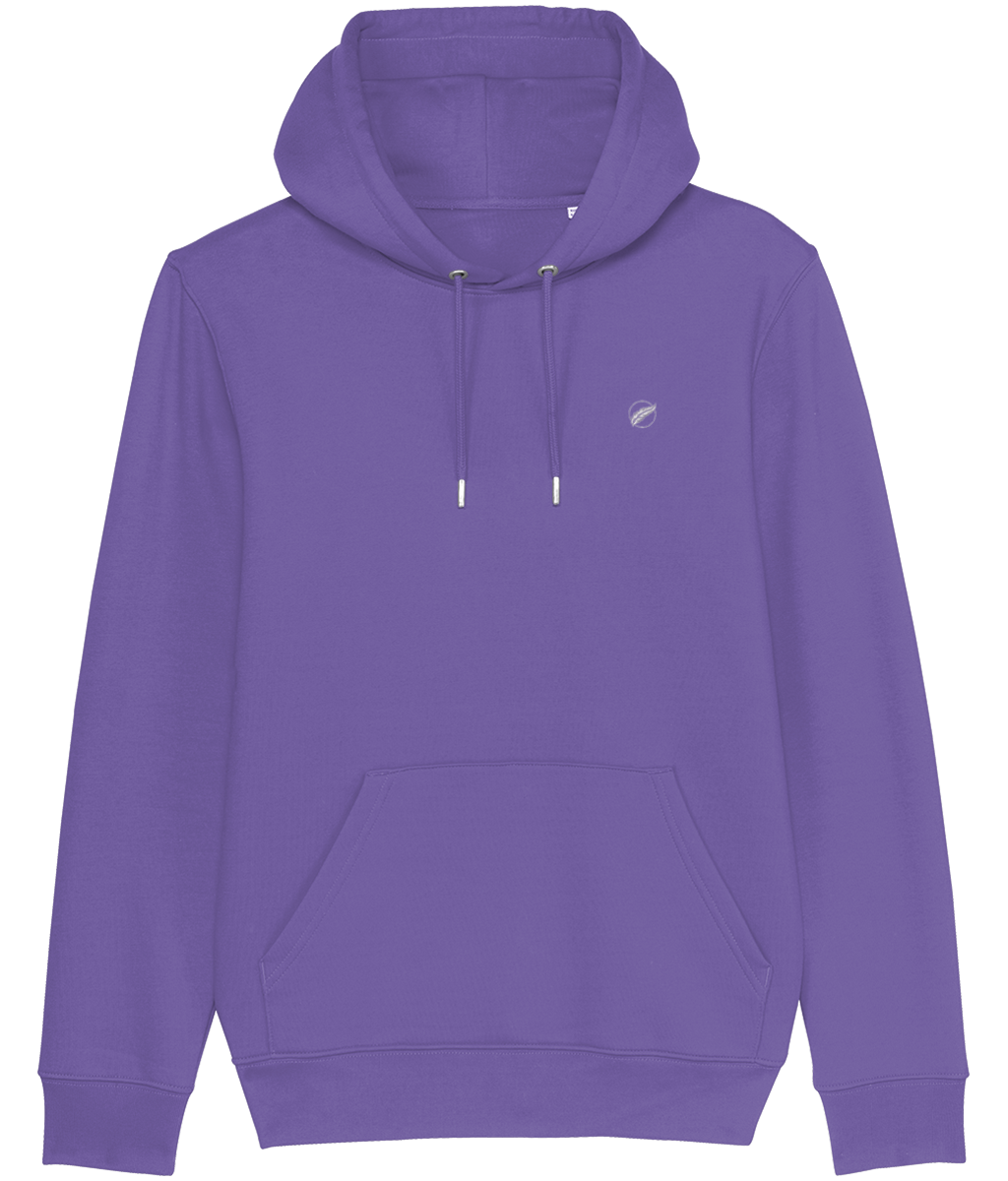 Roho Rafiki® embroidered icon hoodie (Unisex) Vegan. Material: 100% Organic ring-spun combed Cotton. Brushed cotton unisex hooded sweatshirt. Double layered hood in self fabric. Round drawcords in matching body colour with metal tipping. Metal eyelets. Kangaroo pocket at front. The premium quality embroidered icon hoodie comes in a variety of colours. Purple love.