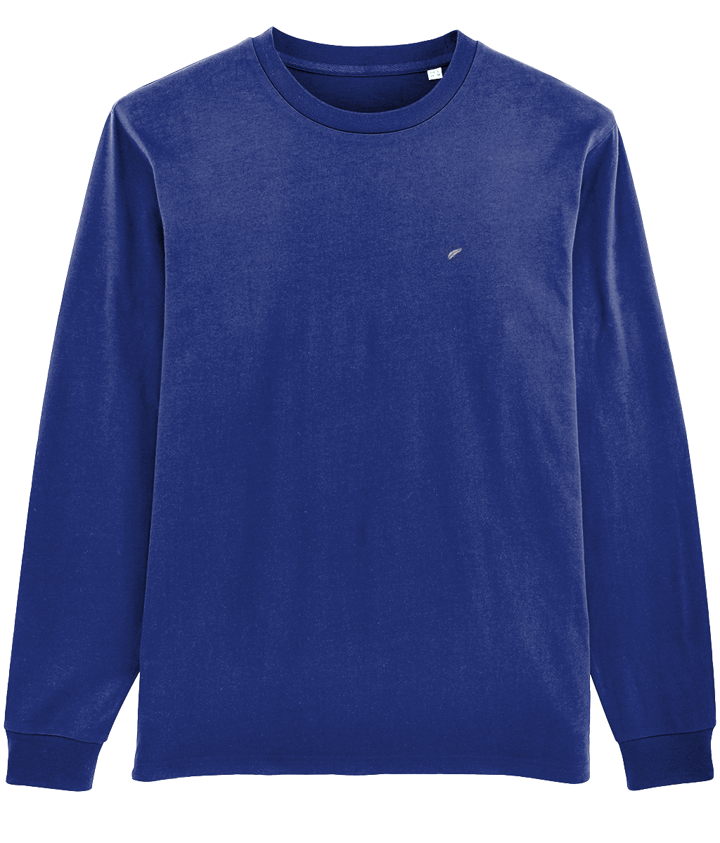 The Roho Rafiki® embroidered icon long sleeve t-shirt (Unisex) is crafted from 100% organic cotton with sleeve cuff and premium details. Worker Blue.