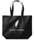 The Roho Rafiki® classic shopper maxi tote bag is crafted using a soft-touch premium organic cotton, the maxi tote is a stylish addition to any eco collection. A simple design with a superior print surface. Lightweight with a large capacity, the maxi tote is ready to hit the gym or the shops. Black. #RafikiSoul