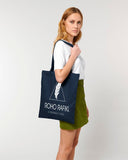Roho Rafiki® Organic cotton tote bag. A lightweight tote bag made with 100% organic cotton. The full Roho Rafiki® branded tote bag, with strapline, is for the ethical, conscious consumer. The bag is a statement purchase and useful for carrying fitness or hobbies kit as well as for a few shopping essentials. Navy Blue. #RafikiSoul