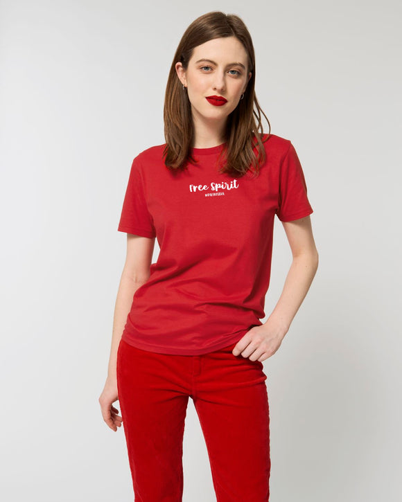 The Roho Rafiki® Free Spirit t-shirt (Unisex) is a tubular t-shirt made from 100% organic cotton and offers a relaxed and contemporary fit. Free Spirit wording with Roho Rafiki's hashtag. Red. #RafikiSoul
