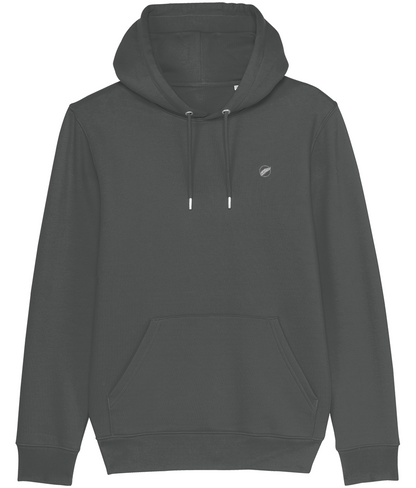 Roho Rafiki® embroidered icon hoodie (Unisex) Vegan. Material: 100% Organic ring-spun combed Cotton. Brushed cotton unisex hooded sweatshirt. Double layered hood in self fabric. Round drawcords in matching body colour with metal tipping. Metal eyelets. Kangaroo pocket at front. The premium quality embroidered icon hoodie comes in a variety of colours. Anthracite.