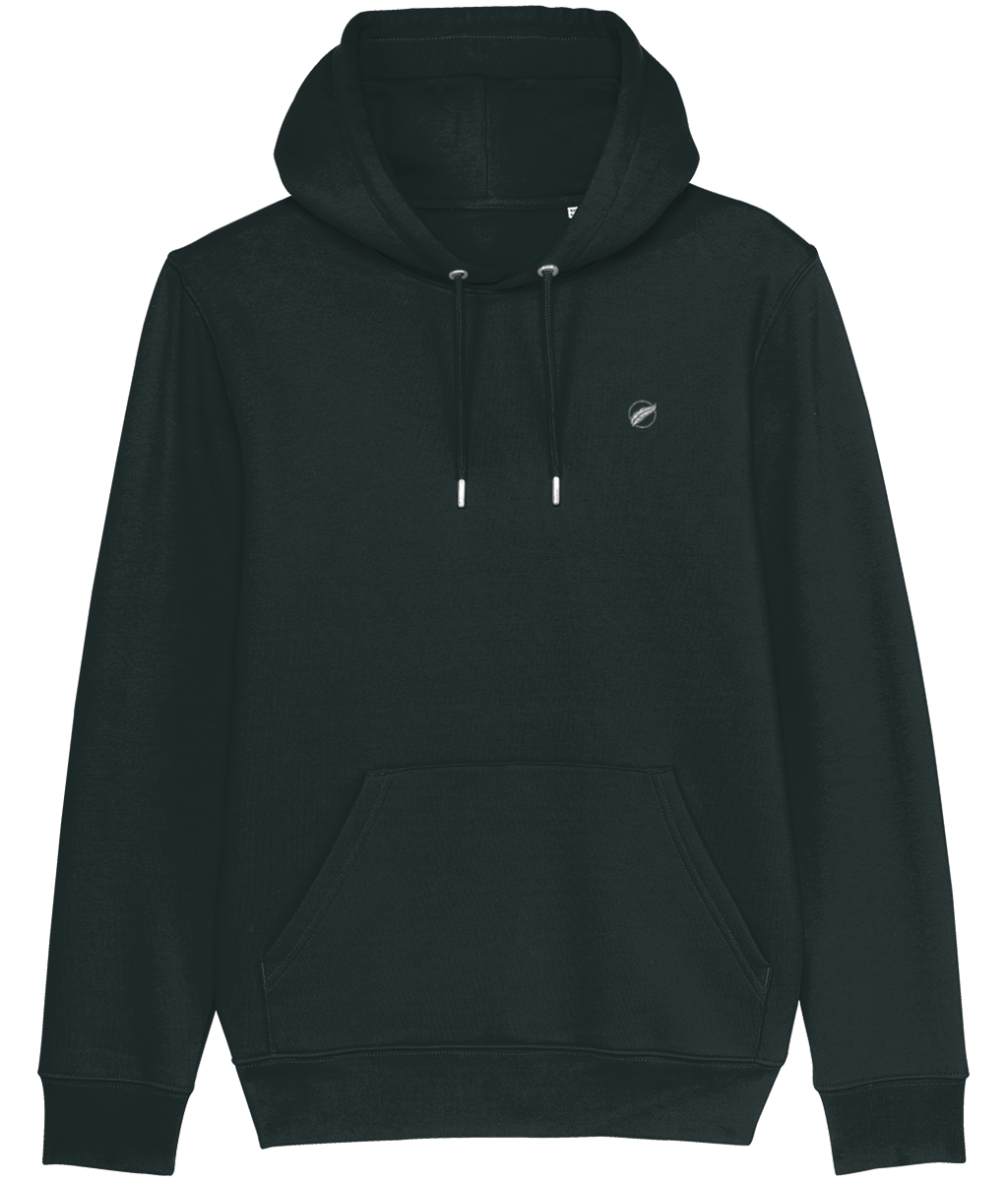 Roho Rafiki® embroidered icon hoodie (Unisex) Vegan. Material: 100% Organic ring-spun combed Cotton. Brushed cotton unisex hooded sweatshirt. Double layered hood in self fabric. Round drawcords in matching body colour with metal tipping. Metal eyelets. Kangaroo pocket at front. The premium quality embroidered icon hoodie comes in a variety of colours. Black.