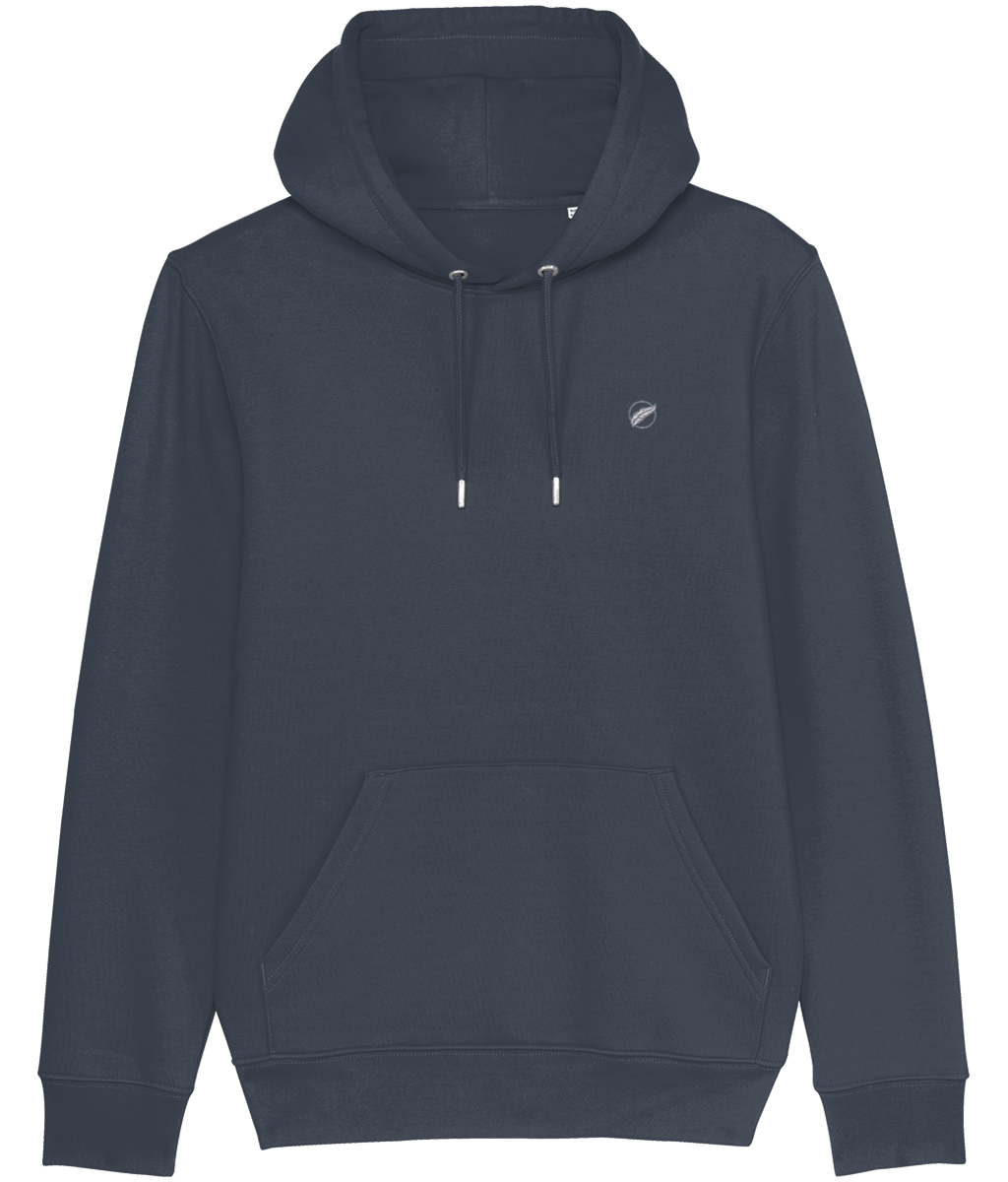 Roho Rafiki® embroidered icon hoodie (Unisex) Vegan. Material: 100% Organic ring-spun combed Cotton. Brushed cotton unisex hooded sweatshirt. Double layered hood in self fabric. Round drawcords in matching body colour with metal tipping. Metal eyelets. Kangaroo pocket at front. The premium quality embroidered icon hoodie comes in a variety of colours. India Ink Grey