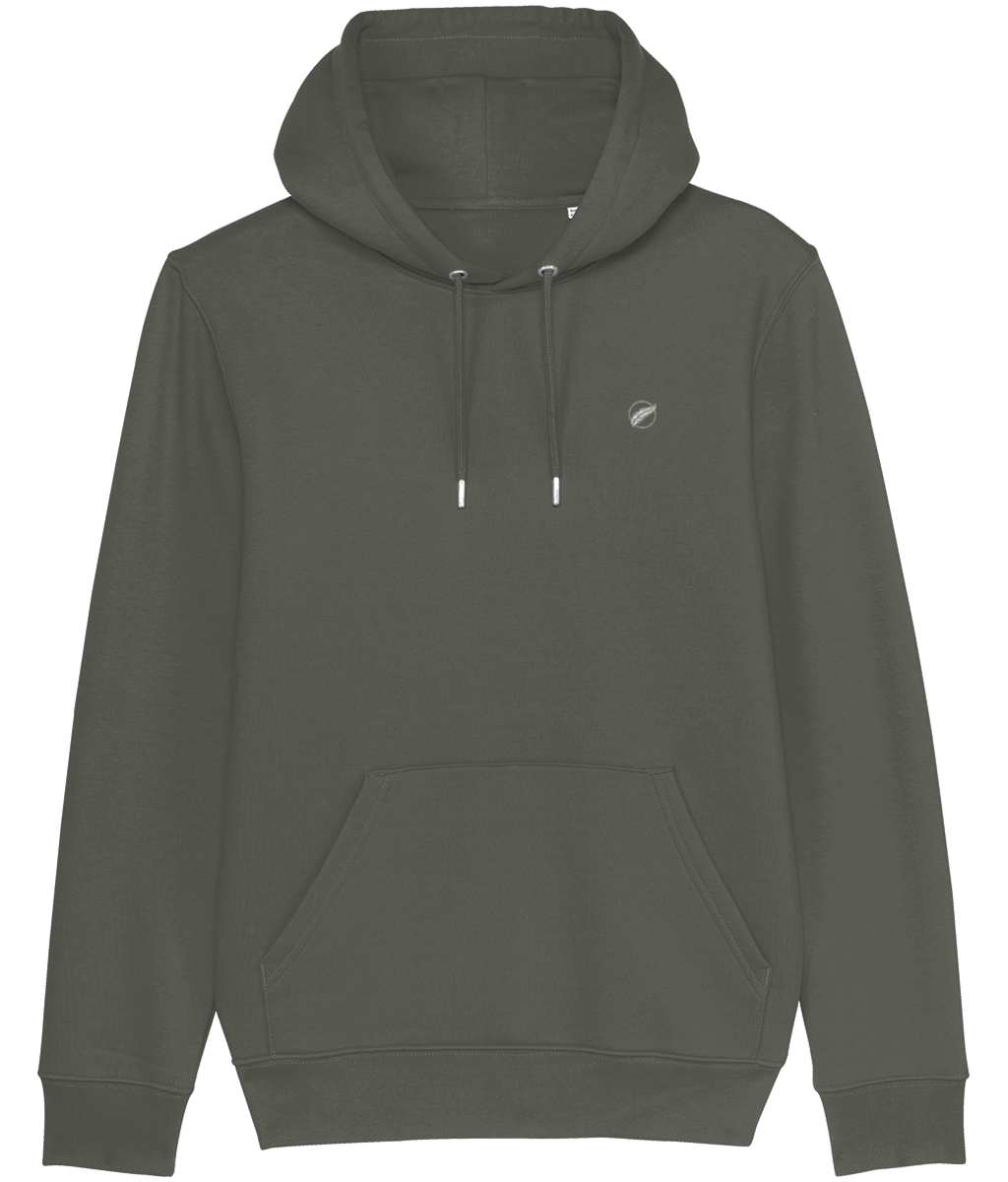 Roho Rafiki® embroidered icon hoodie (Unisex) Vegan. Material: 100% Organic ring-spun combed Cotton. Brushed cotton unisex hooded sweatshirt. Double layered hood in self fabric. Round drawcords in matching body colour with metal tipping. Metal eyelets. Kangaroo pocket at front. The premium quality embroidered icon hoodie comes in a variety of colours. Khaki.
