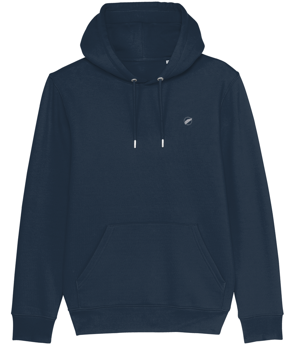 Roho Rafiki® embroidered icon hoodie (Unisex) Vegan. Material: 100% Organic ring-spun combed Cotton. Brushed cotton unisex hooded sweatshirt. Double layered hood in self fabric. Round drawcords in matching body colour with metal tipping. Metal eyelets. Kangaroo pocket at front. The premium quality embroidered icon hoodie comes in a variety of colours. Navy Blue.