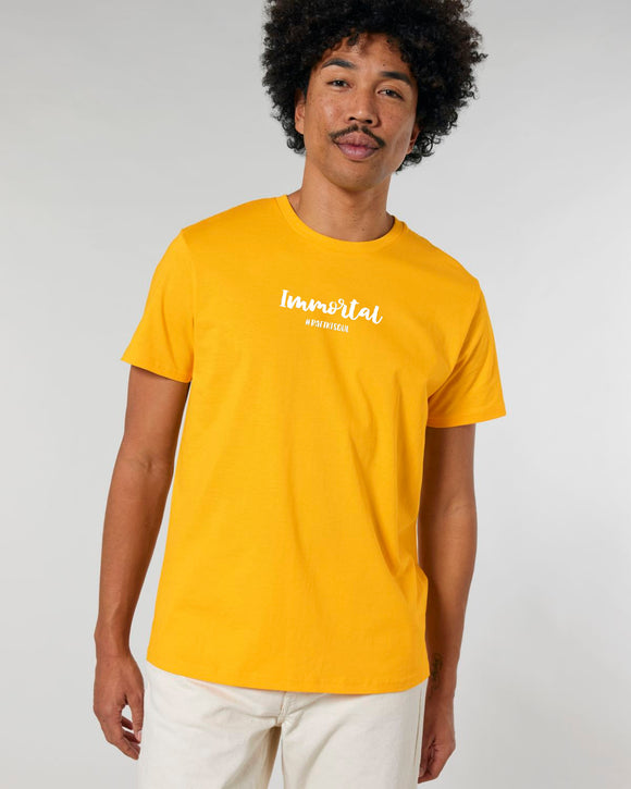 The Roho Rafiki® Immortal t-shirt (Unisex) is a tubular t-shirt made from 100% organic cotton and offers a relaxed and contemporary fit. Awake wording with Roho Rafiki's hashtag. Spectra Yellow. #RafikiSoul