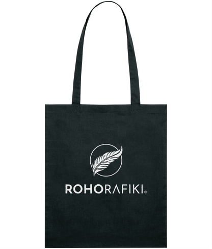The Roho Rafiki® lightweight tote bag is made with 100% organic cotton.
This reusable and stylish cotton, classic tote bag is a practical purchase for carrying fitness/hobbies or kit, shopping essentials, food or books. A useful purchase for any conscious consumer. Black.