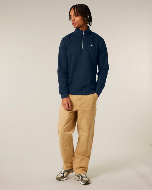 The unisex embroidered icon quarter-zip hoodie comes in a variety of colours. Relaxed casualwear with icon logo discreetly makes a statement. French Navy #RafikiSoul