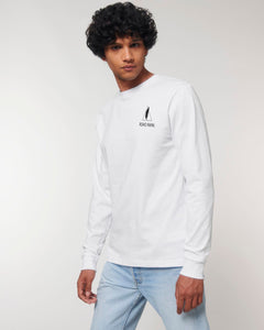 The Roho Rafiki® icon long sleeve t-shirt (Unisex) is crafted from 100% organic cotton with sleeve cuff and premium details. White. #RafikiSoul