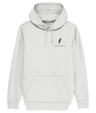 Roho Rafiki® branded hoodie - (Unisex). Vegan. Material: 85% Organic ring-spun Combed Cotton, 15% Recycled Polyester. Brushed cotton unisex hooded sweatshirt. Double layered hood in self fabric. Round drawcords in matching body colour with metal tipping. Metal eyelets. Kangaroo pocket at front. White. #RafikiSoul