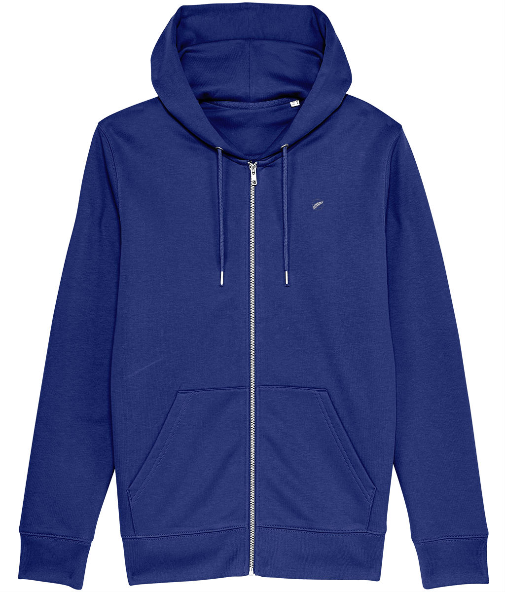Roho Rafiki® embroidered icon hoodie (Unisex) Vegan. Material: 100% Organic ring-spun combed Cotton. Brushed cotton unisex hooded sweatshirt. Double layered hood in self fabric. Round drawcords in matching body colour with metal tipping. Metal eyelets. Kangaroo pocket at front. The premium quality embroidered icon hoodie comes in a variety of colours. Worker blue.