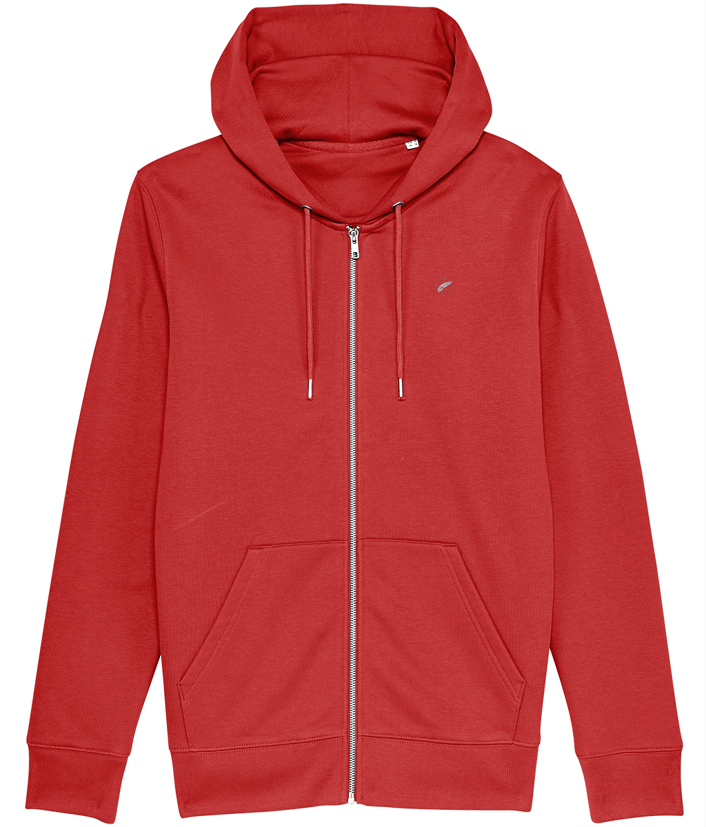 Roho Rafiki® embroidered icon hoodie (Unisex) Vegan. Material: 100% Organic ring-spun combed Cotton. Brushed cotton unisex hooded sweatshirt. Double layered hood in self fabric. Round drawcords in matching body colour with metal tipping. Metal eyelets. Kangaroo pocket at front. The premium quality embroidered icon hoodie comes in a variety of colours. Red.