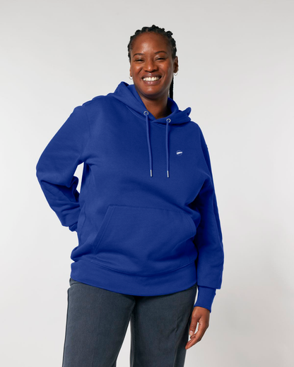 The ROHO RAFIKI® premium quality embroidered unisex hoodie is a core product, Vegan and made with 100% organic cotton. It is cosy, durable and can be worn when you want protection against the cold or the elements. A superb choice. It is available in a variety of colours. Worker Blue.
