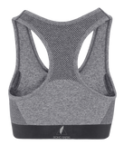 Our seamless Roho Rafiki® icon multi-sport sculpt bra provides freedom of movement with a seamless design for smooth comfort. Charcoal - back. #RafikiSoul
