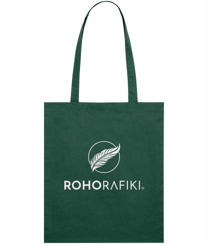 The Roho Rafiki® lightweight tote bag is made with 100% organic cotton.
This reusable and stylish cotton, classic tote bag is a practical purchase for carrying fitness/hobbies or kit, shopping essentials, food or books. A useful purchase for any conscious consumer. Bottle green.