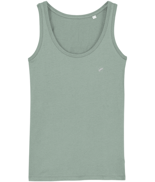 The Roho Rafiki® embroidered icon vest (Women's) is fitted and made from soft 100% organic cotton and offers a relaxed and contemporary fit.&nbsp;This versatile, eco-friendly garment has a flattering neckline and form-fitting design that makes it ideal as a layering vest worn under a shirt or light jacket, or as a stand-alone summer staple and delivers the ultimate in quality, comfort and versatility. Aloe. #RafikiSoul