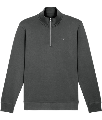 The Roho Rafiki® embroidered unisex quarter-zip sweatshirt is made with organic cotton and recycled polyester and is a sleek, stylish and quality finished garment. Anthracite.