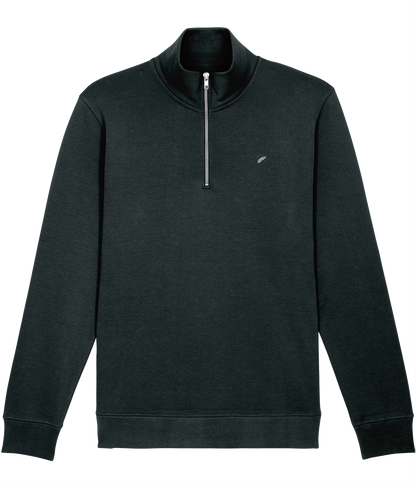 The Roho Rafiki® embroidered unisex quarter-zip sweatshirt is made with organic cotton and recycled polyester and is a sleek, stylish and quality finished garment. Black. 