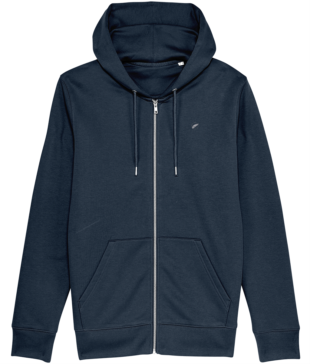 The Roho Rafiki® embroidered ZIP HOODIE (Unisex) is a premium quality unisex, vegan, embroidered garment made with 100% organic cotton and comes in a variety of colours. A versatile and quality choice. Navy blue.